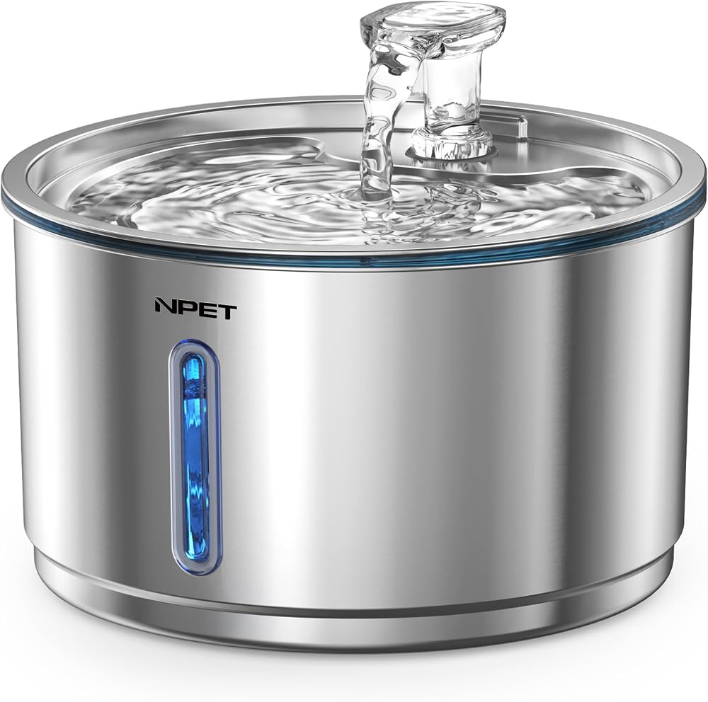 NPET stainless steel 1 gallon automatic pet water fountain