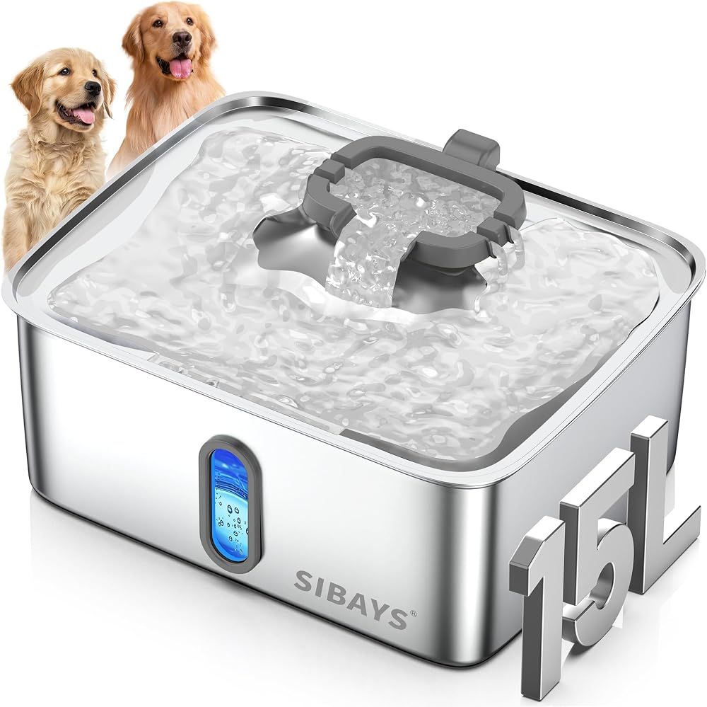 SIBAYS 4 gallon stainless steel dog water fountain for large dogs
