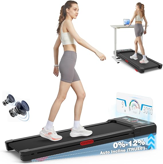 TRAILVIBER walking pad treadmill with auto incline and RGB display